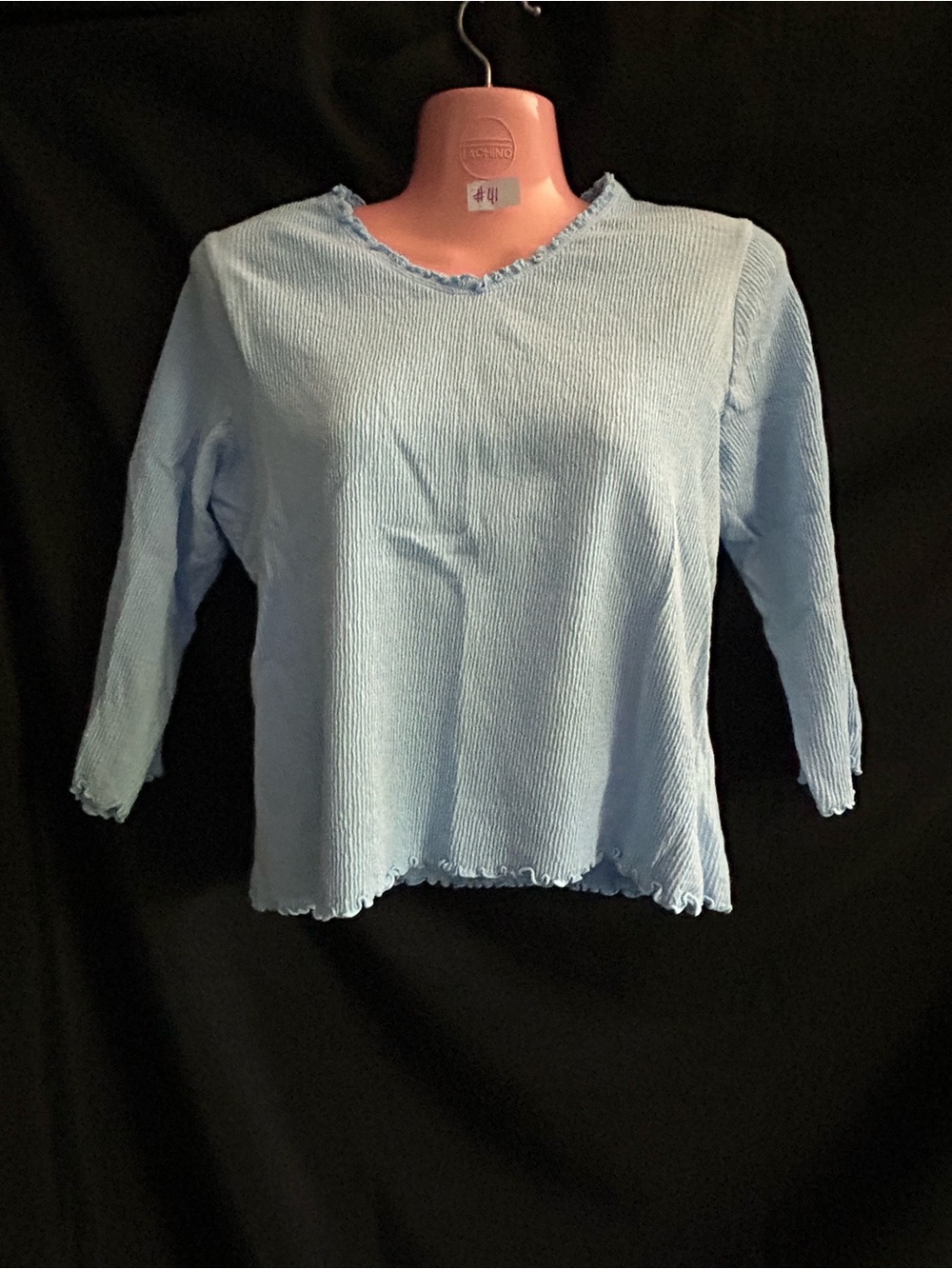 Madison & Max Light Blue Women's Ribbed Long Sleeve Top Petite Medium